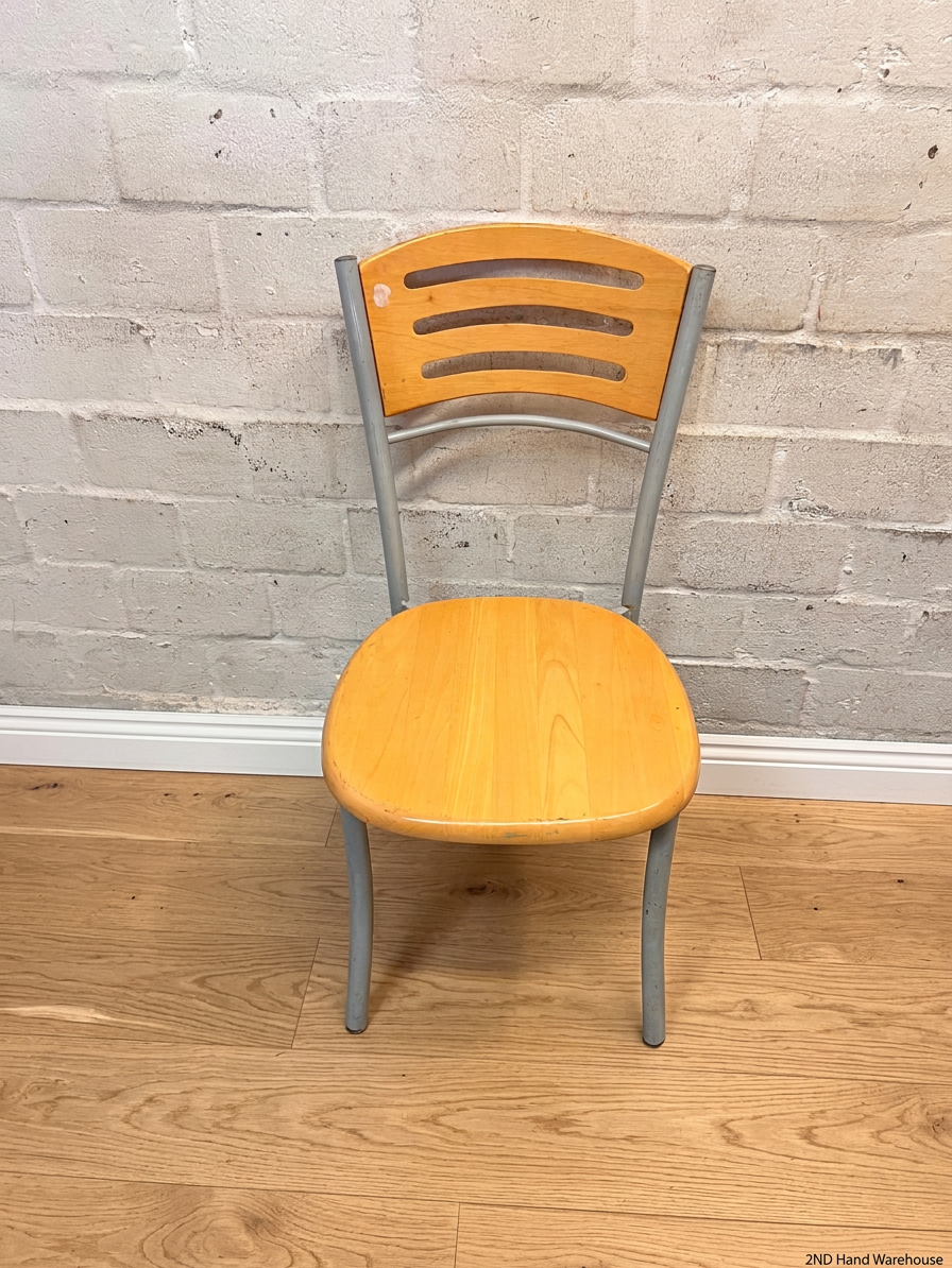 Wooden and Grey Metal Dining Chair – styled product image