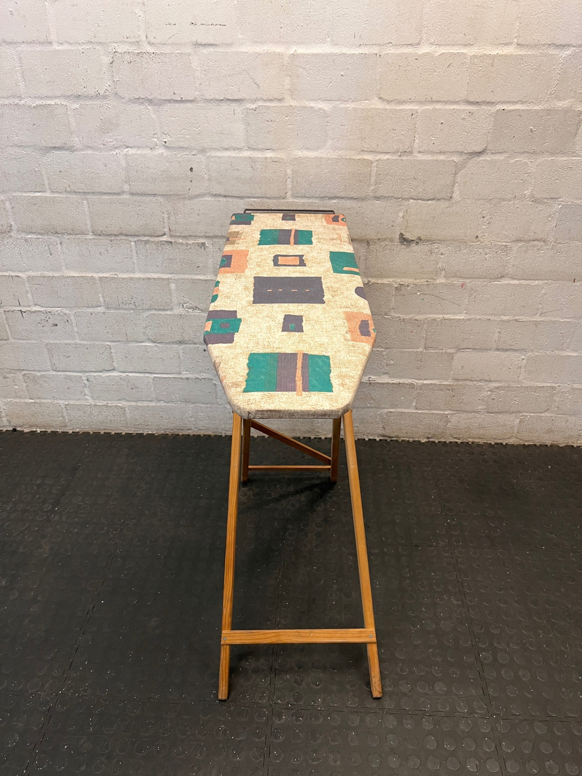 Wooden Folding Ironing Board with Geometric Cover – back view