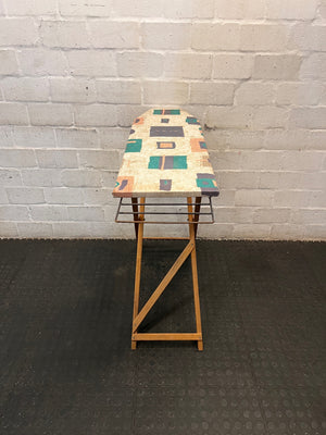Wooden Folding Ironing Board with Geometric Cover – side view