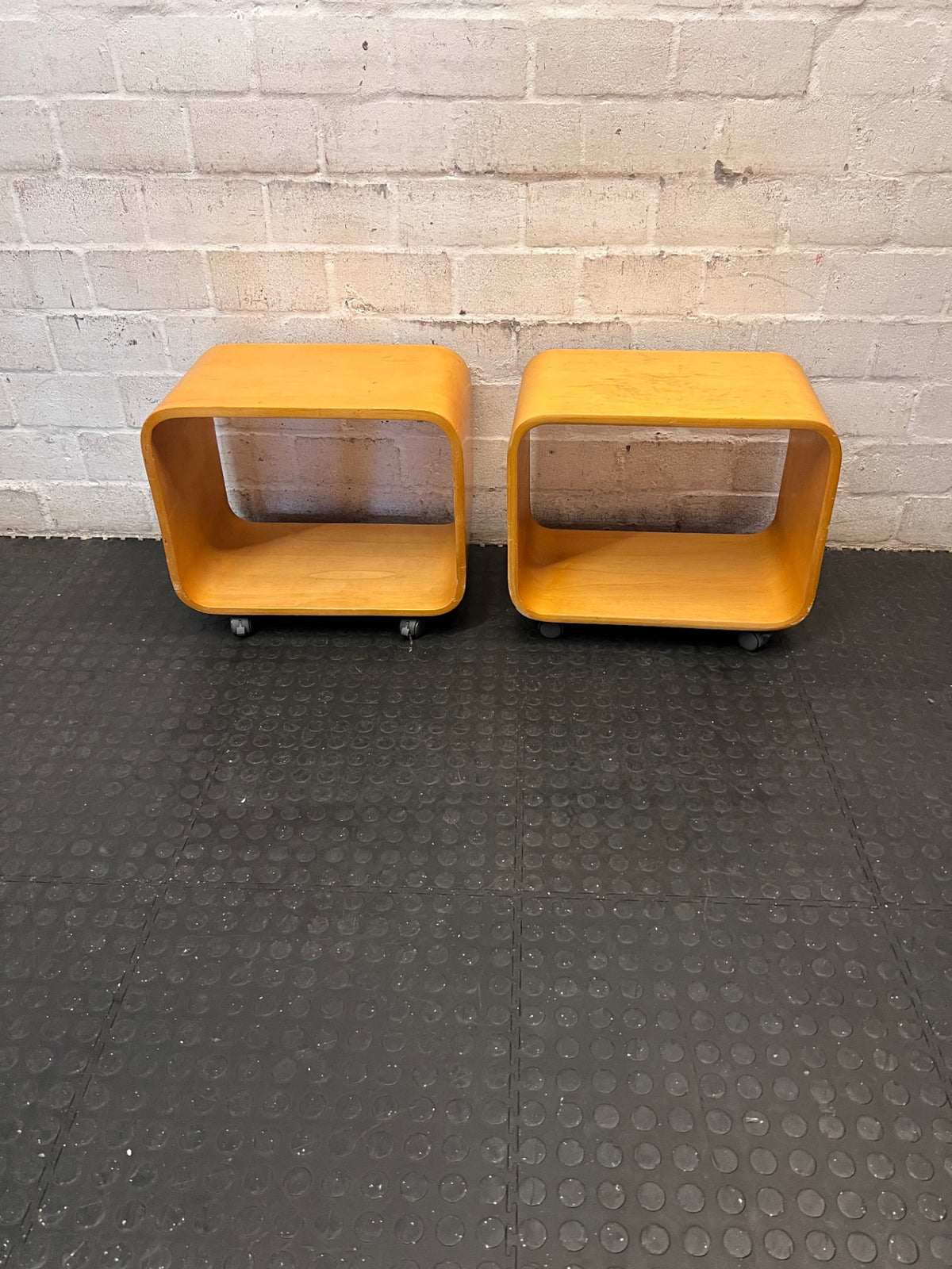 Mobile Bentwood Side Table on Castors – side view