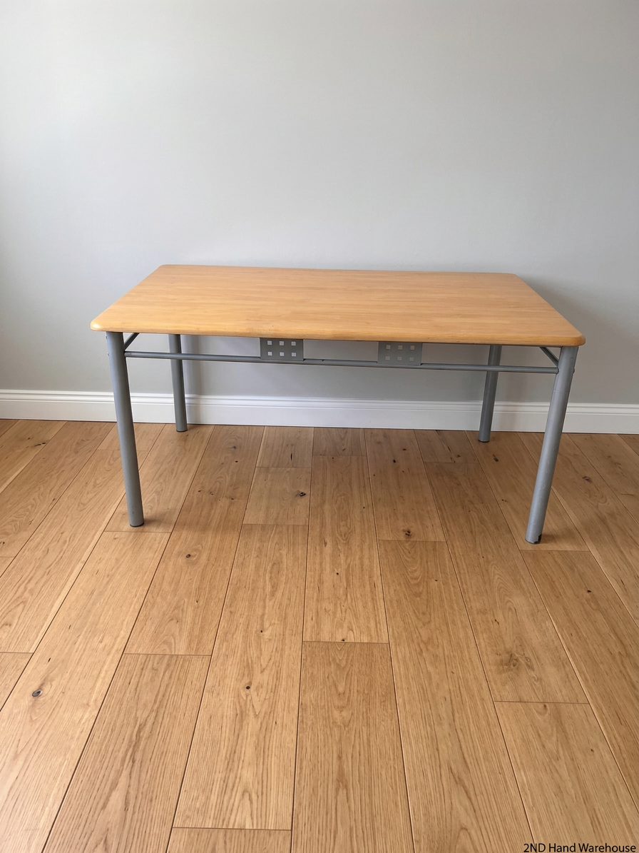 Rectangular Wood-Look Table with Grey Steel Legs – styled product image