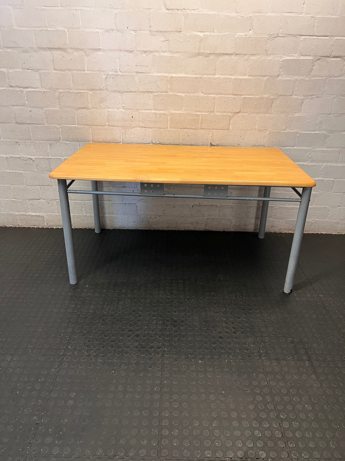 Rectangular Wood-Look Table with Grey Steel Legs – top view