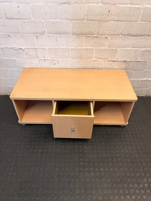 Light Wood-Look TV Unit with Drawer and Shelves – back view