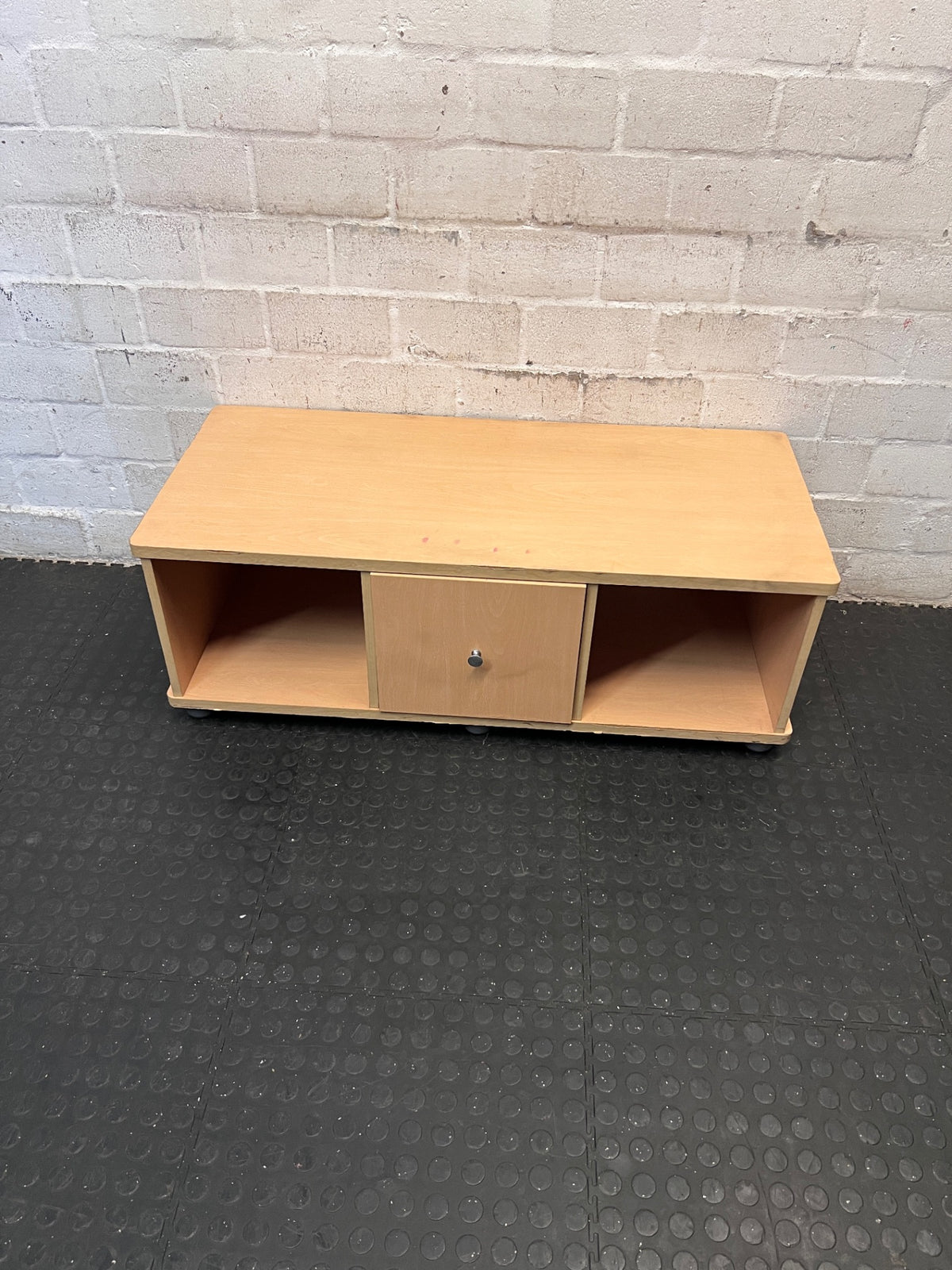 Light Wood-Look TV Unit with Drawer and Shelves – main front view