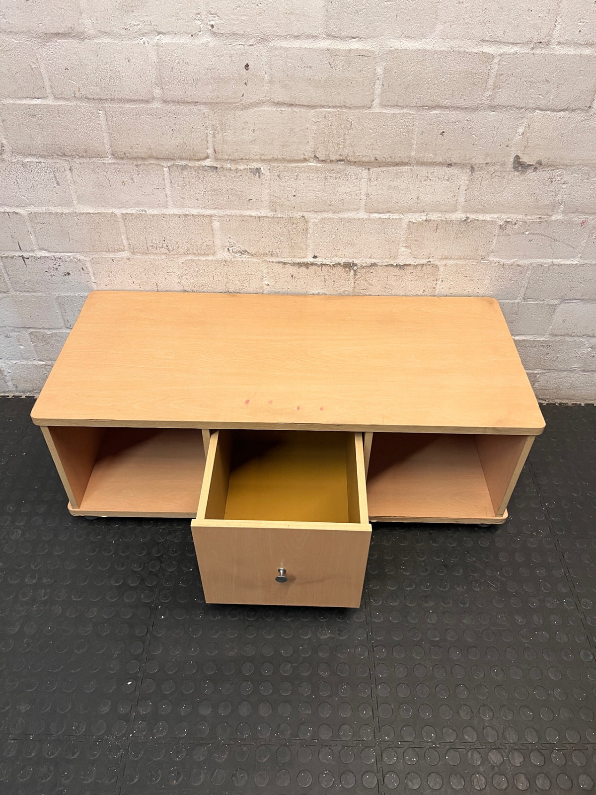 Light Wood-Look TV Unit with Drawer and Shelves – side view