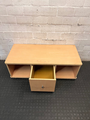 Light Wood-Look TV Unit with Drawer and Shelves – side view