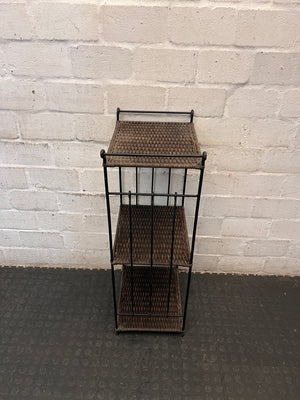 3-Tier Woven Wicker and Metal Shelving Unit – back view