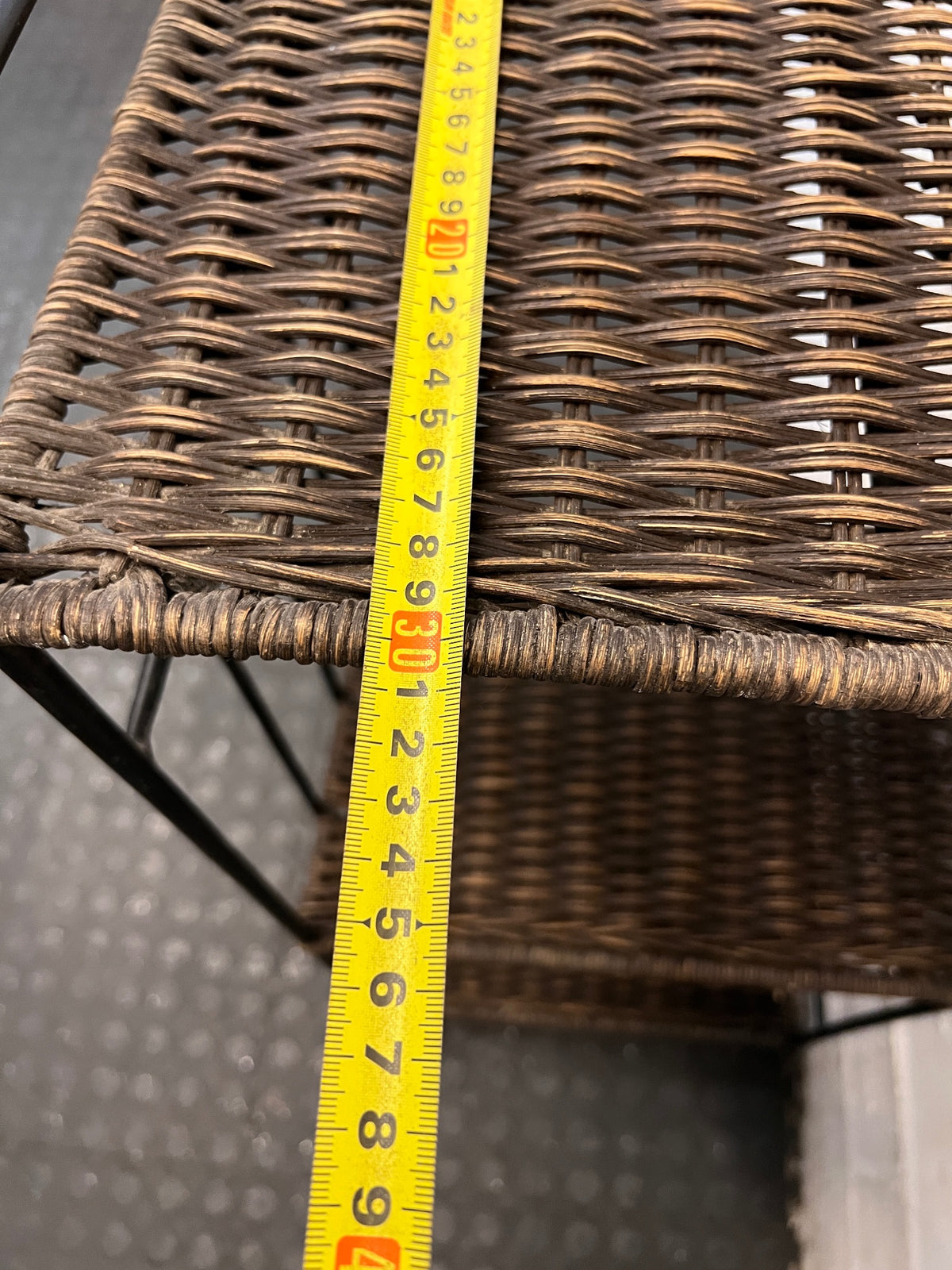 3-Tier Woven Wicker and Metal Shelving Unit – depth measurement