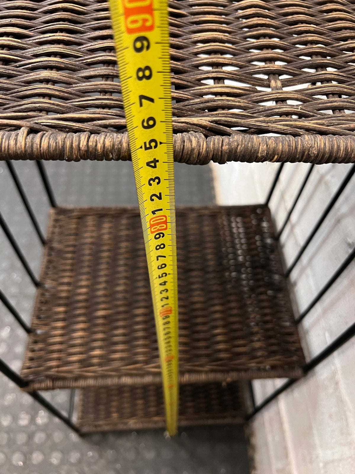 3-Tier Woven Wicker and Metal Shelving Unit – height measurement