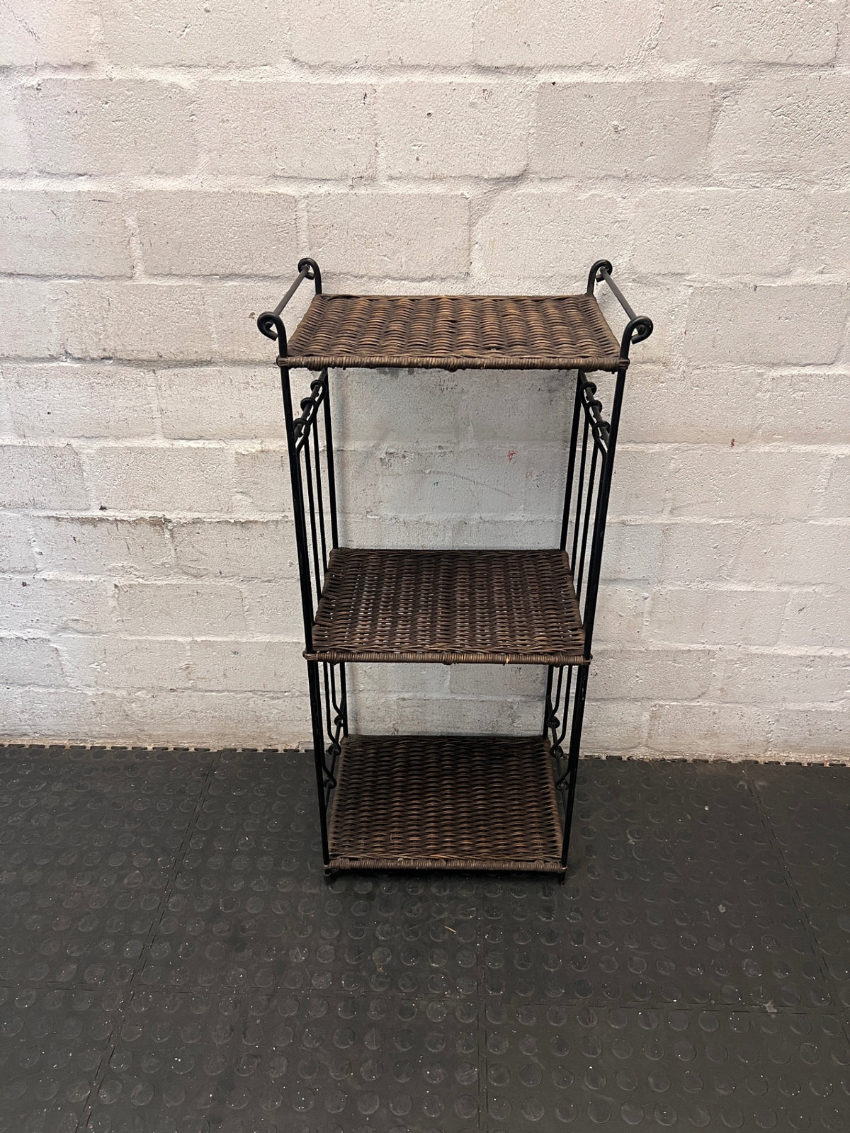 3-Tier Woven Wicker and Metal Shelving Unit – main front view