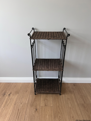 3-Tier Woven Wicker and Metal Shelving Unit – styled product image