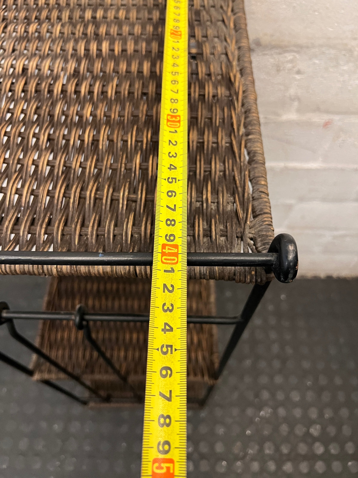 3-Tier Woven Wicker and Metal Shelving Unit – width measurement