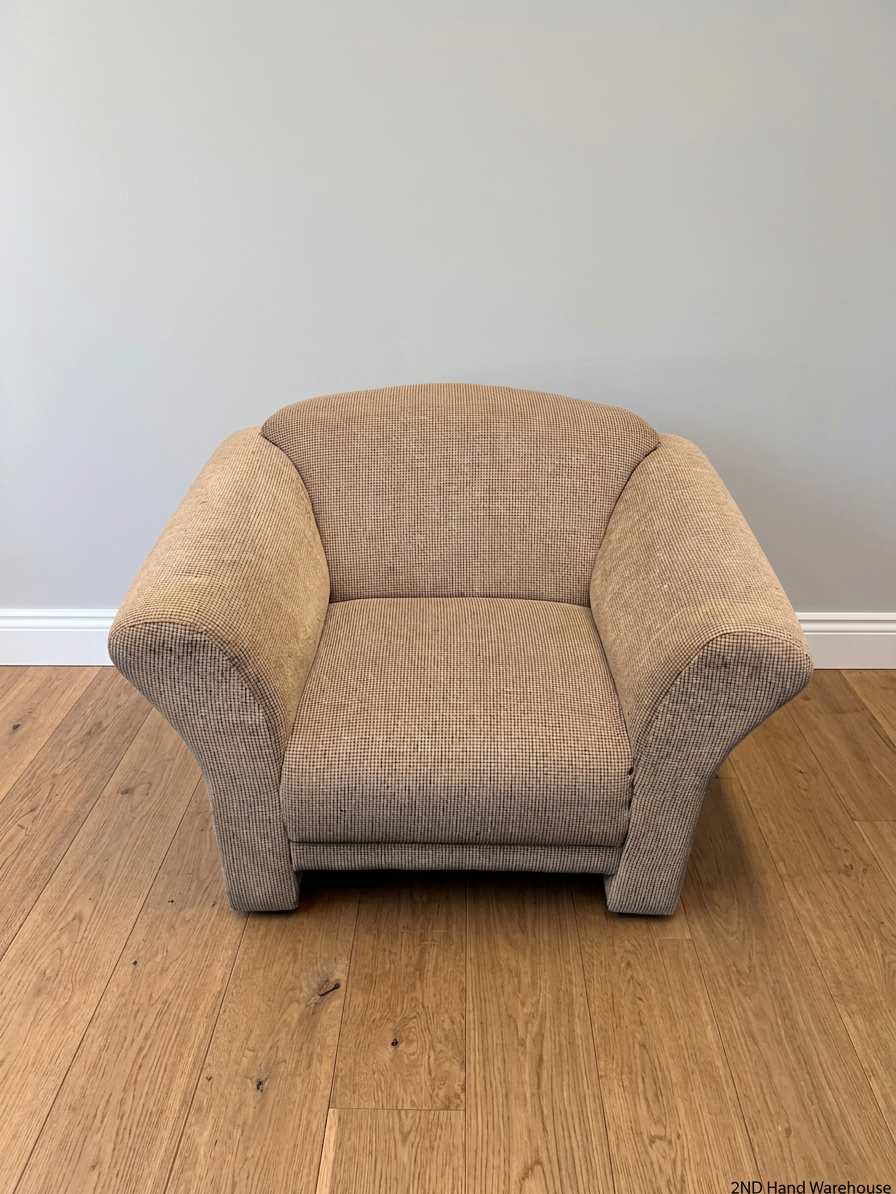 Neutral Textured One Seater Couch with Flared Arms – styled product image