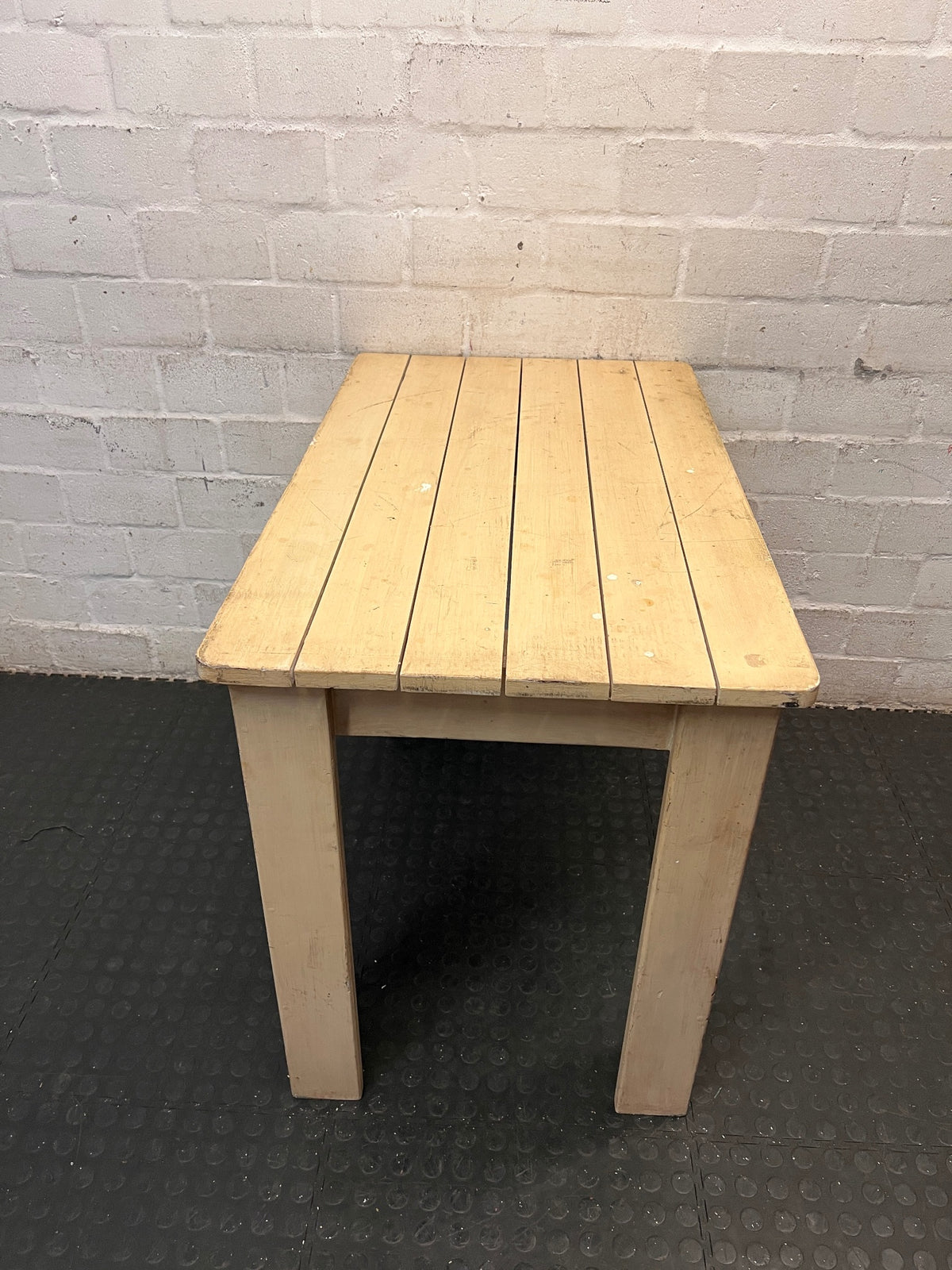 Rectangular Light Wood Slatted Table – back view