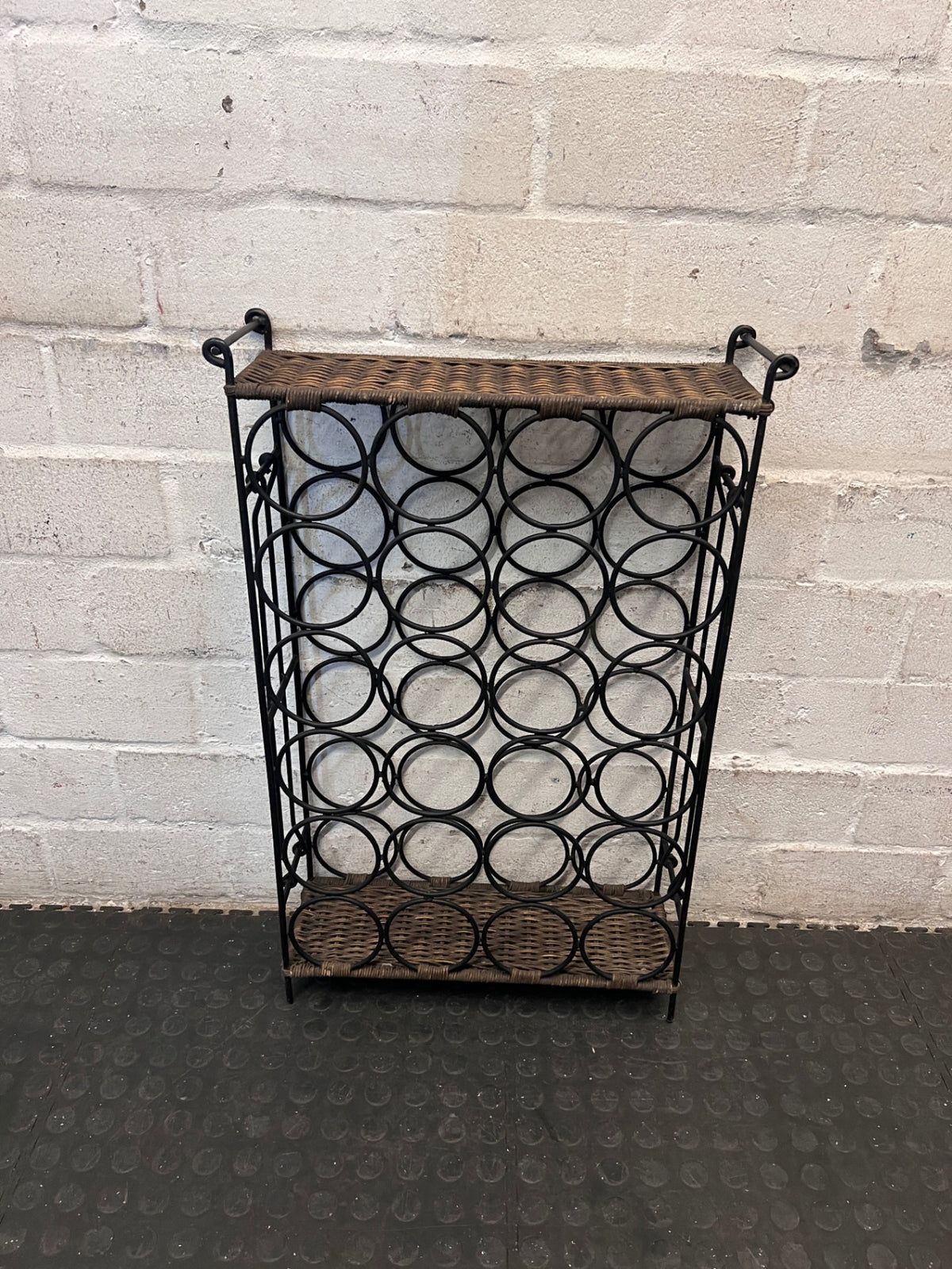 Metal and Woven Wicker Wine Rack – main front view