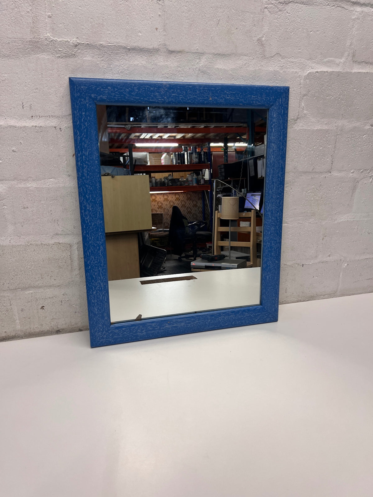 Blue Textured Rectangular Wall Mirror – side view