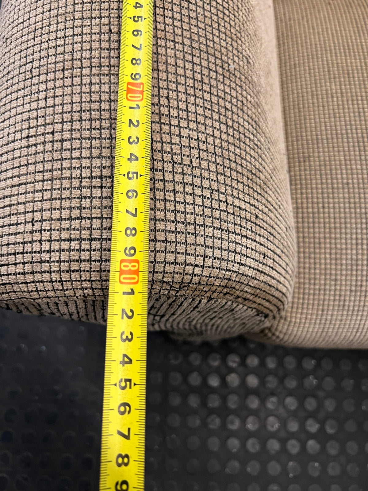 Textured Fabric 2 Seater Couch with Flared Arms – depth measurement