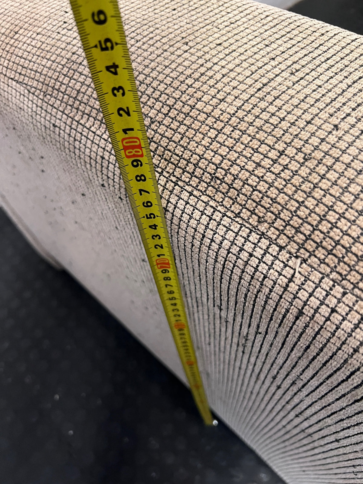 Textured Fabric 2 Seater Couch with Flared Arms – height measurement