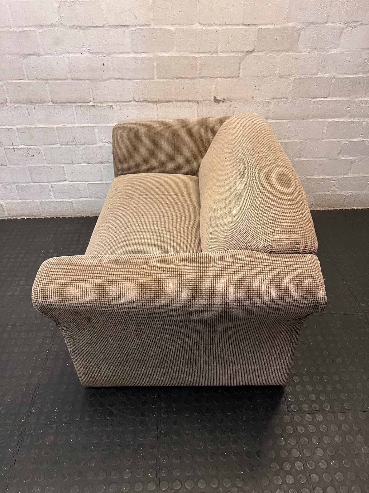 Textured Fabric 2 Seater Couch with Flared Arms – side view
