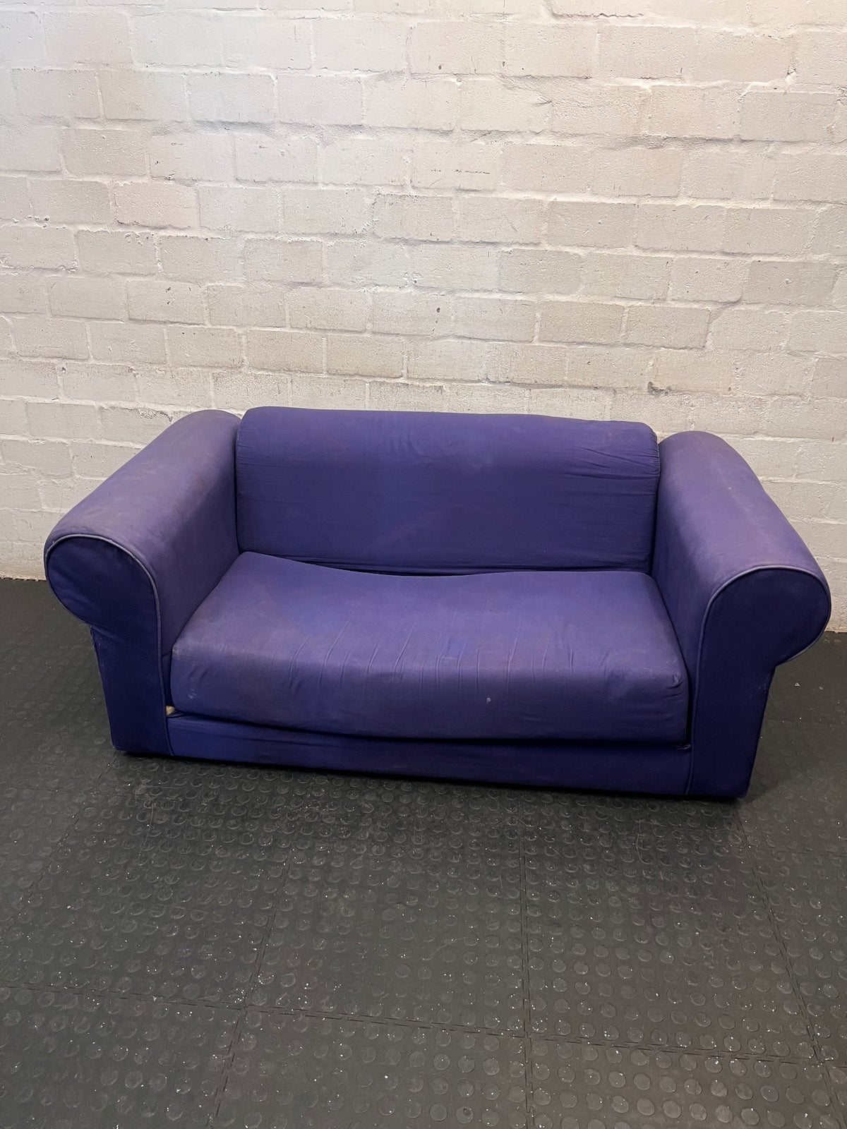 Purple Upholstered 2 Seater Couch with Rolled Arms – main front view