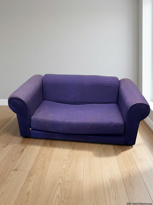 Purple Upholstered 2 Seater Couch with Rolled Arms – styled product image