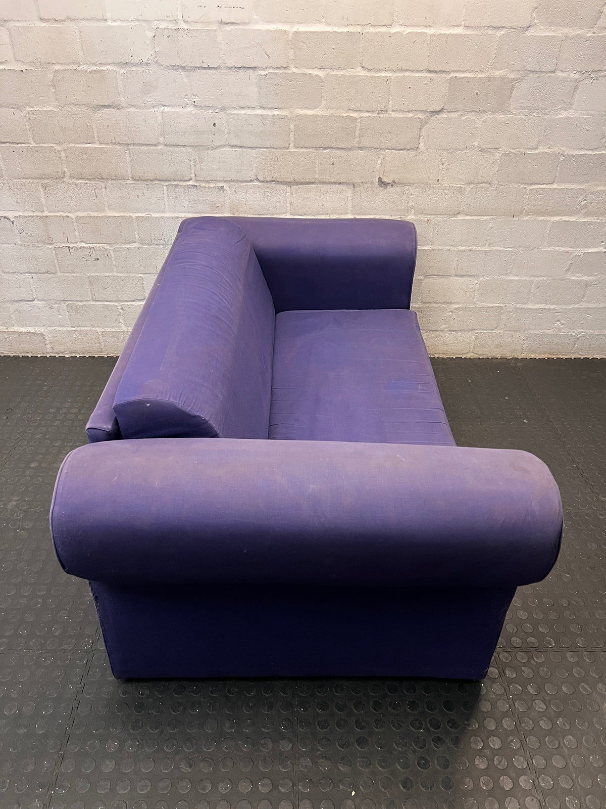 Purple Upholstered 2 Seater Couch with Rolled Arms – top view