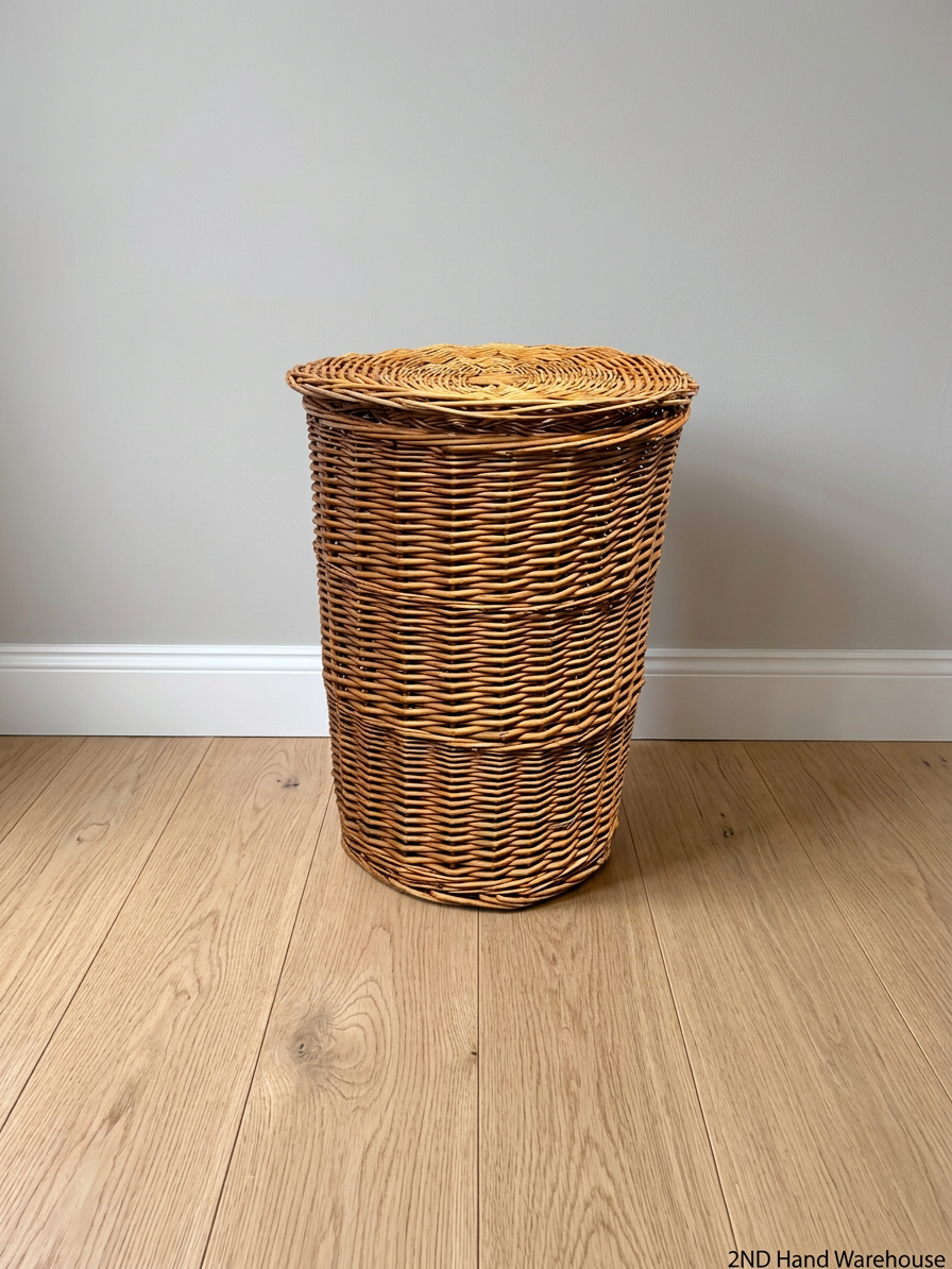 Woven Wicker Laundry Basket with Lid – styled product image