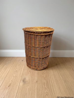 Woven Wicker Laundry Basket with Lid – styled product image