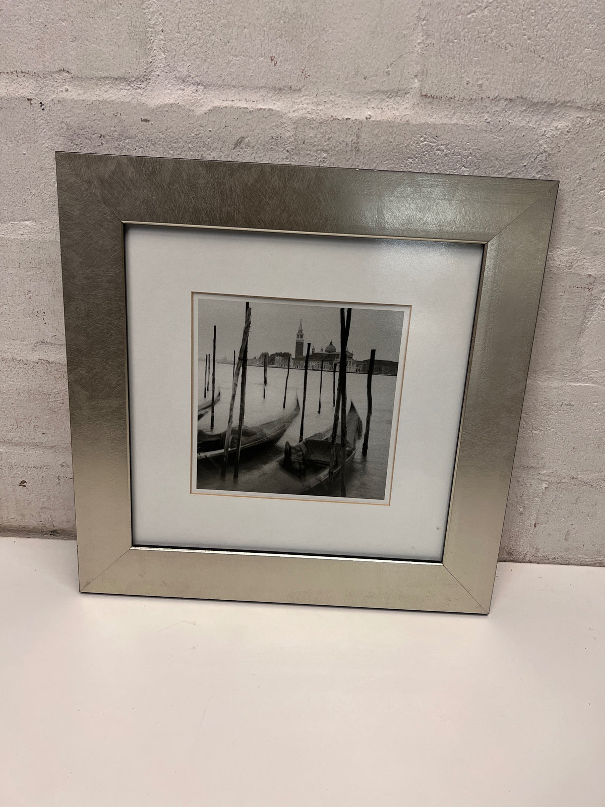 Square Venice Gondola Photographic Artwork in Silver Frame – main front view