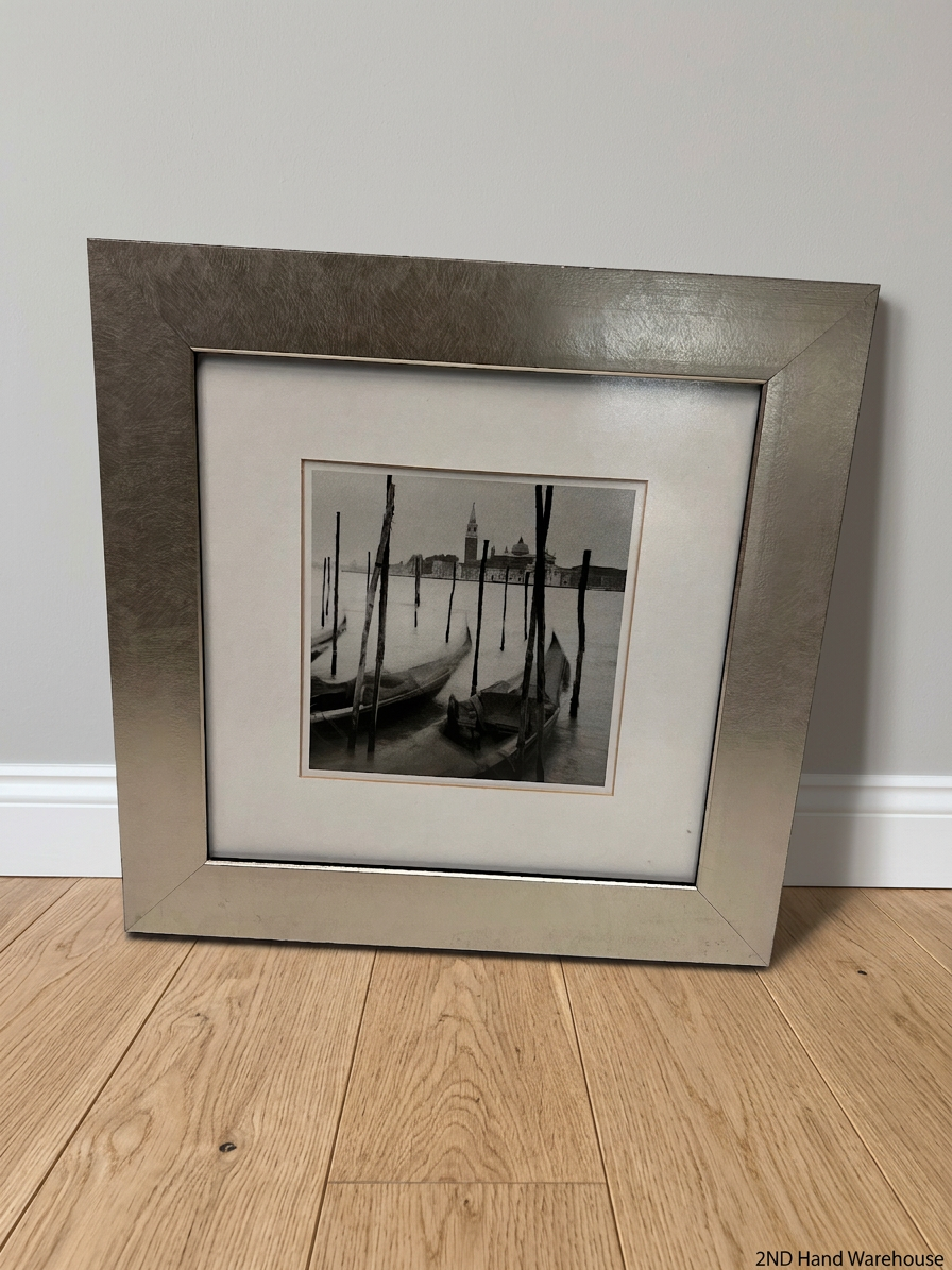 Square Venice Gondola Photographic Artwork in Silver Frame – styled product image