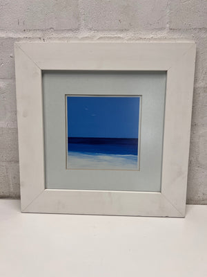 Square Coastal Print in White Washed Wooden Frame – condition detail