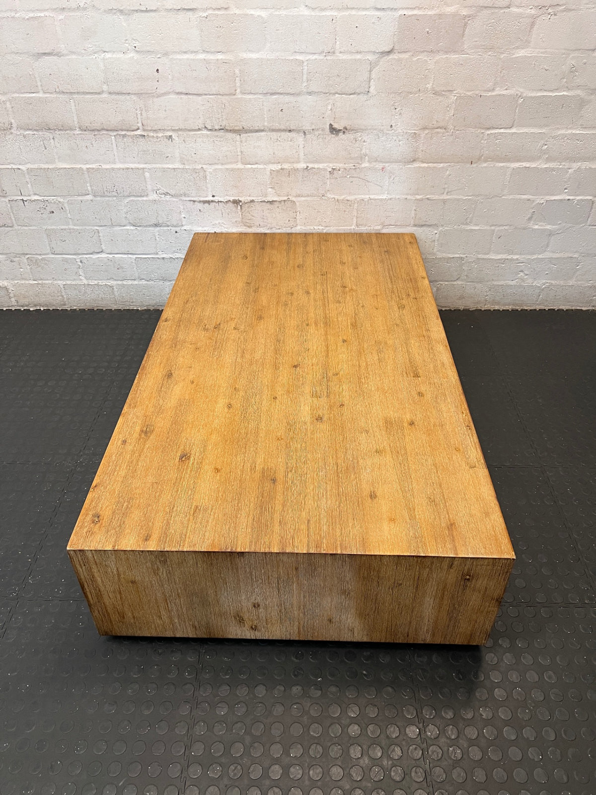 Chunky Minimalist Coffee Table with Open Storage – side view