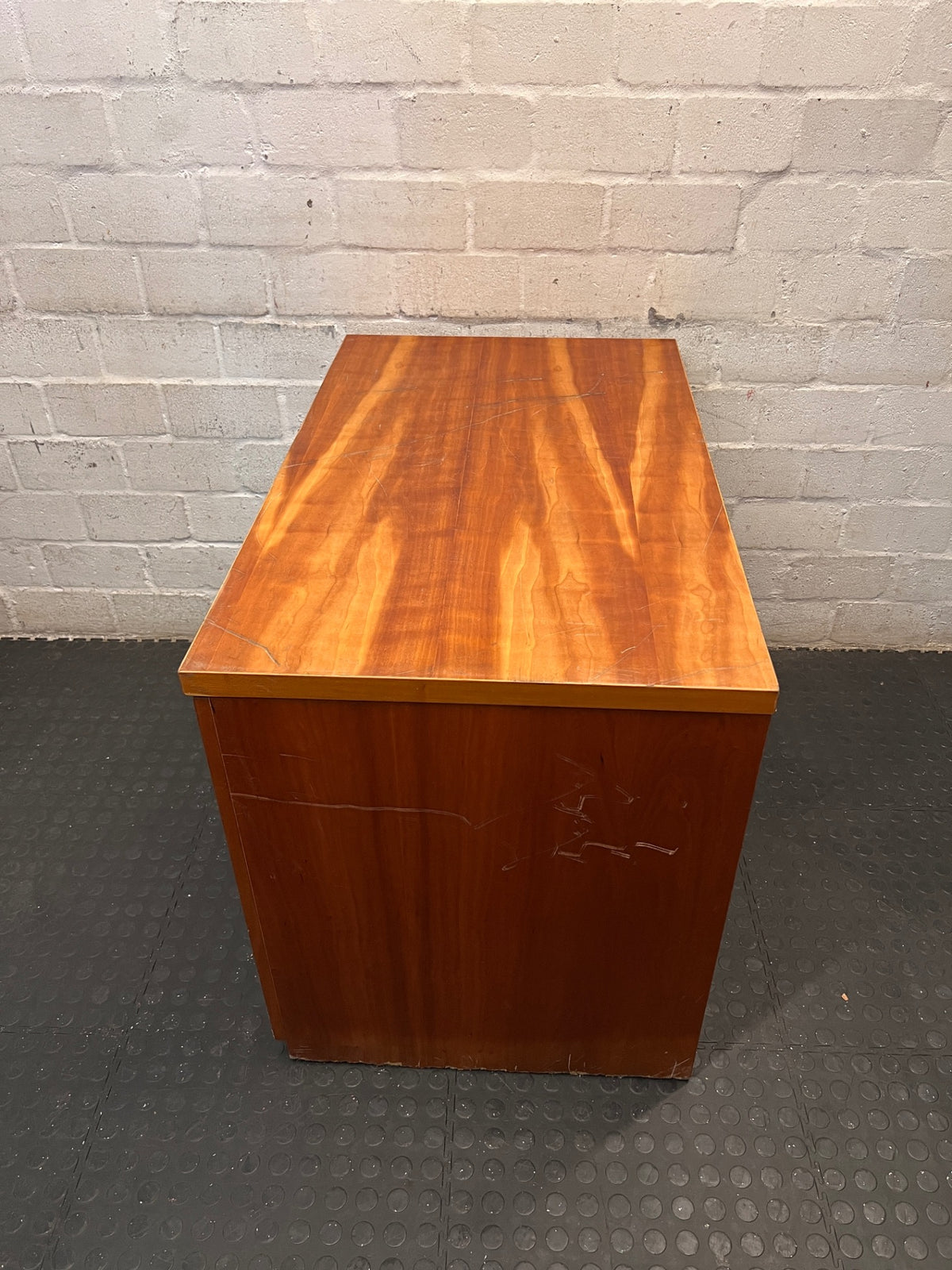 Two-Door Office Credenza in Warm Brown Finish – condition detail