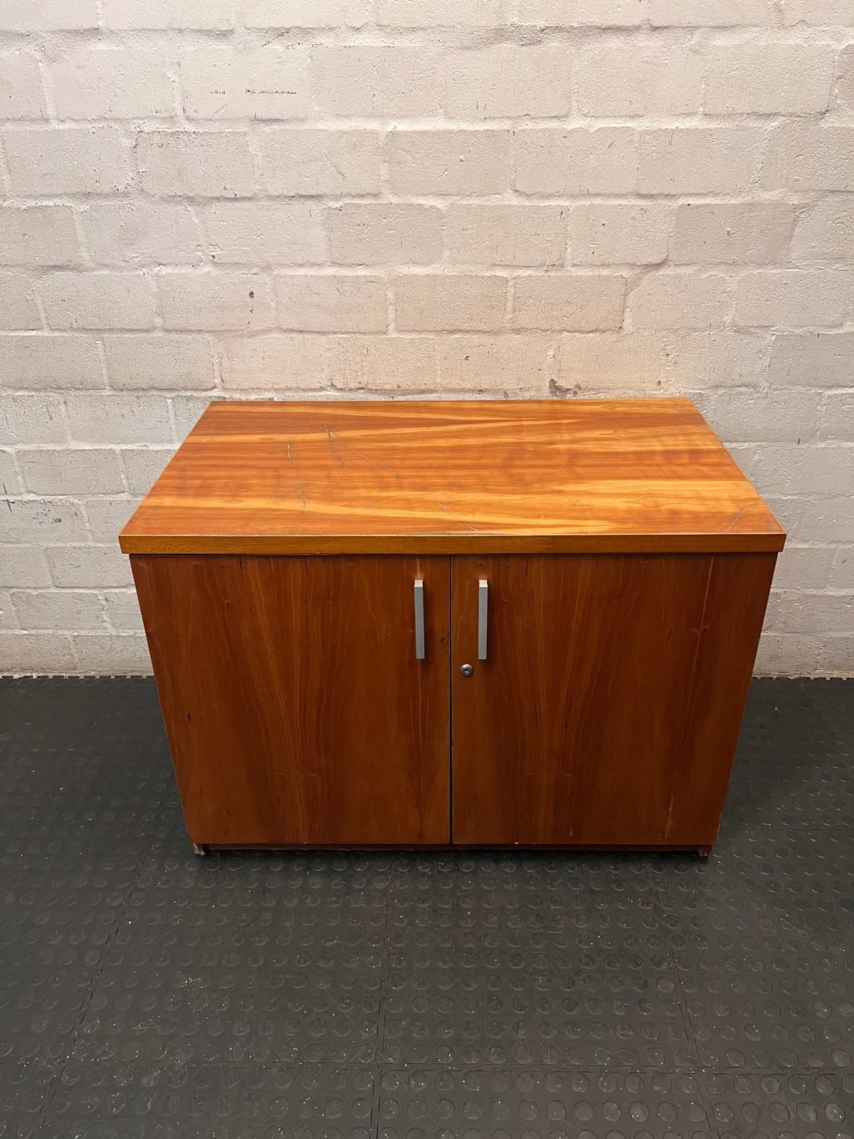 Two-Door Office Credenza in Warm Brown Finish – main front view