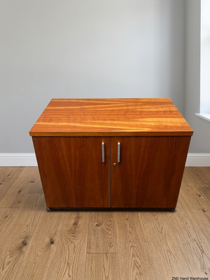 Two-Door Office Credenza in Warm Brown Finish – styled product image