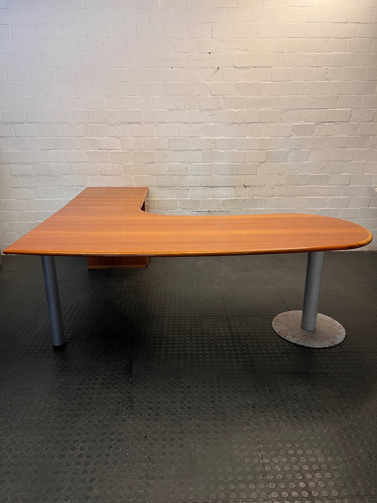 L-Shaped Office Desk with Teardrop Return and Drawers – back view