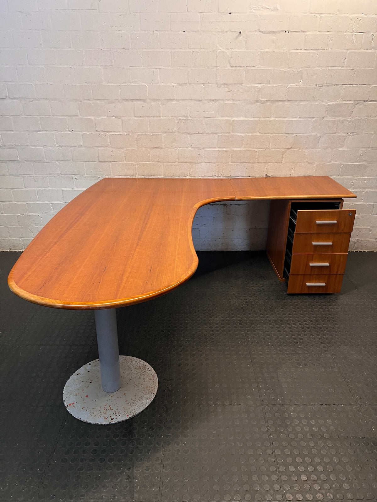 L-Shaped Office Desk with Teardrop Return and Drawers – side view