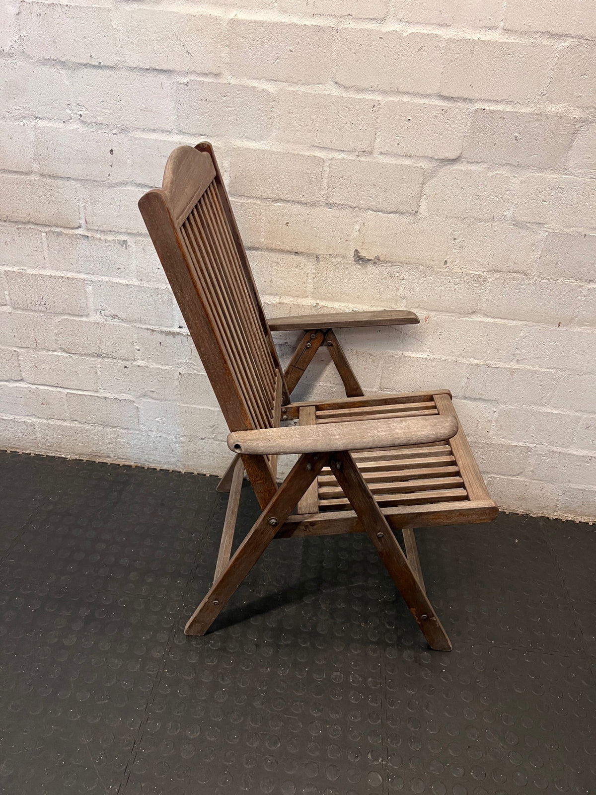 High Back Slatted Wooden Outdoor Armchair – back view