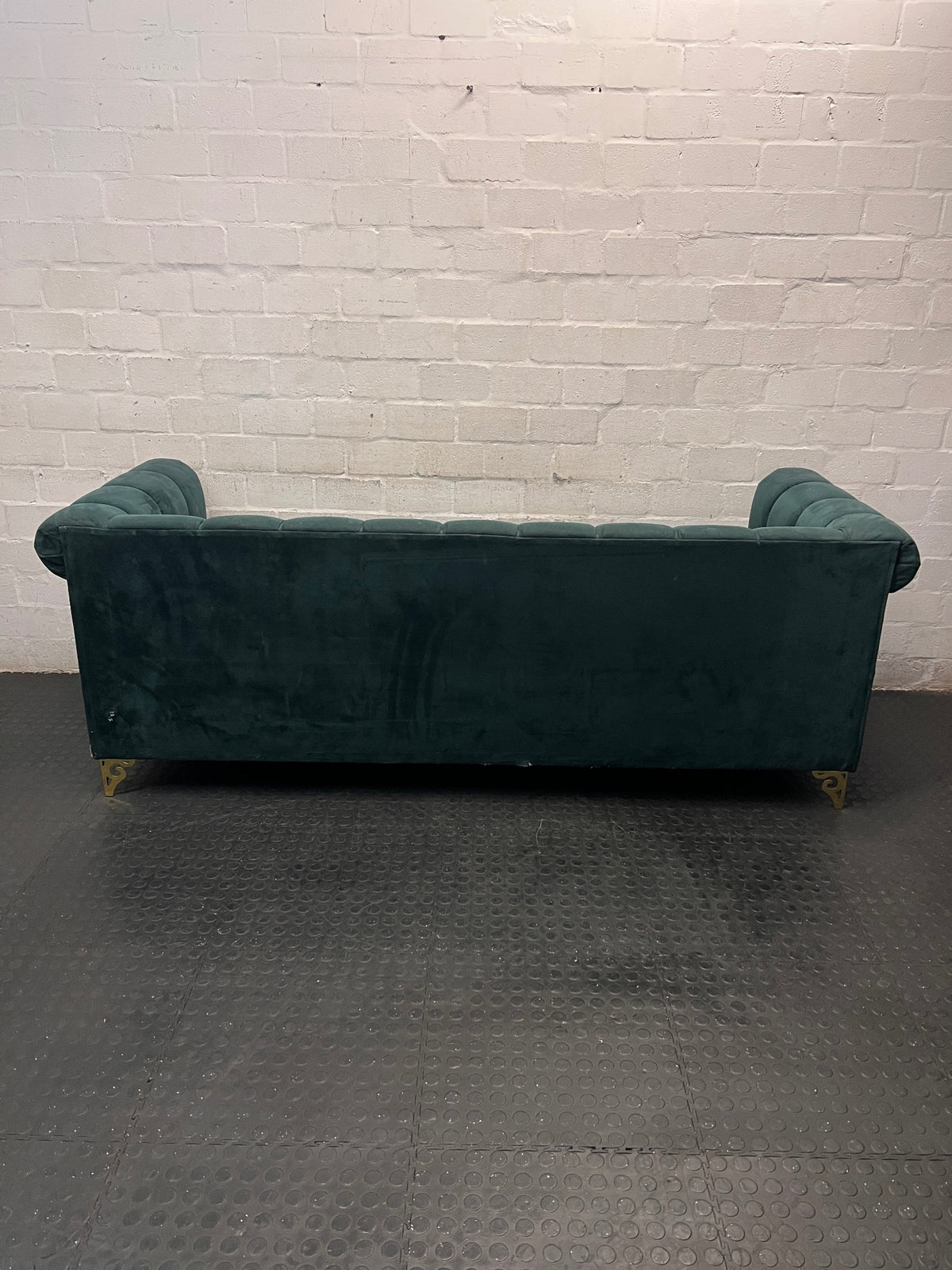 Teal Channel-Tufted 3 Seater Couch with Stud Detail – condition detail