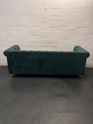 Teal Channel-Tufted 3 Seater Couch with Stud Detail – condition detail