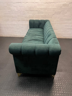 Teal Channel-Tufted 3 Seater Couch with Stud Detail – side view