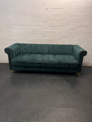 Teal Channel-Tufted 3 Seater Couch with Stud Detail – top view