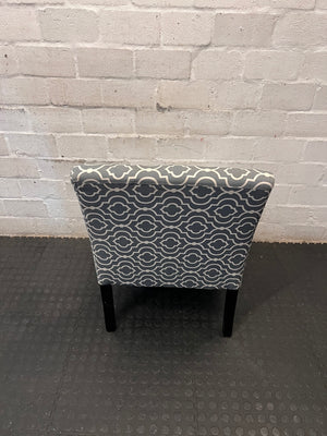 Grey Patterned Upholstered Slipper Chair – back view