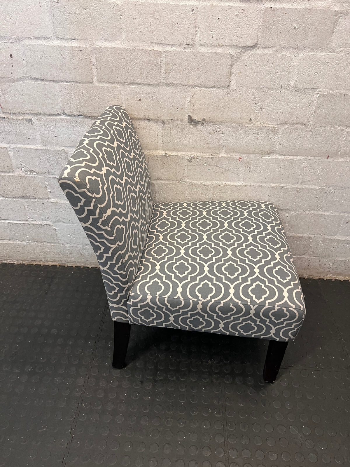 Grey Patterned Upholstered Slipper Chair – top view