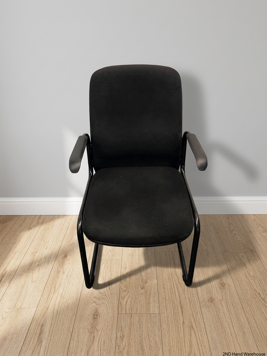 Black Upholstered Office Visitors Chair with Arms – styled product image