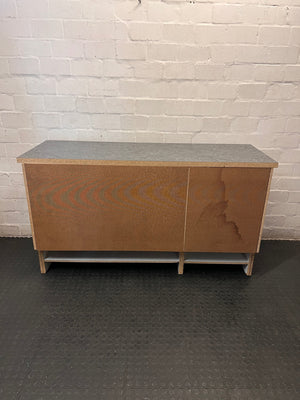 Mahogany Finish Canteen Unit with Stone-Effect Top – back view