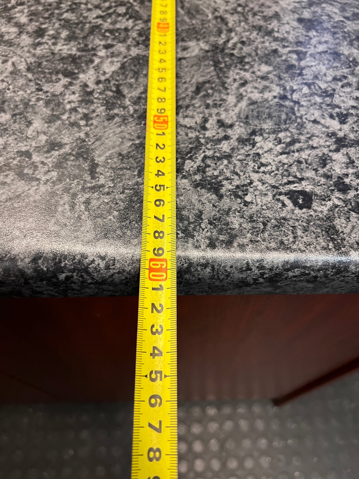 Mahogany Finish Canteen Unit with Stone-Effect Top – depth measurement