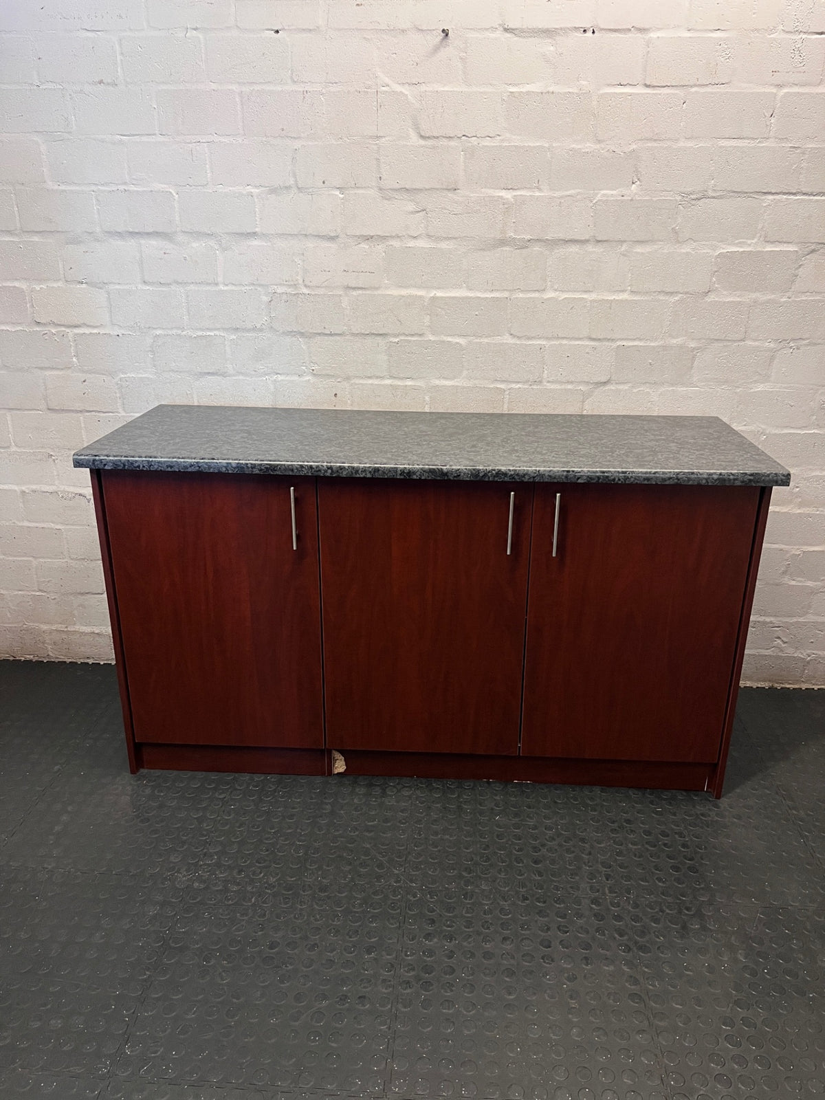 Mahogany Finish Canteen Unit with Stone-Effect Top – main front view