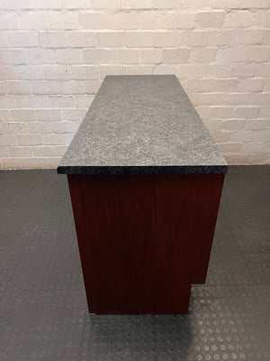 Mahogany Finish Canteen Unit with Stone-Effect Top – top view
