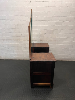 Vintage Dark Wood Dressing Table with Triptych Mirror – top view